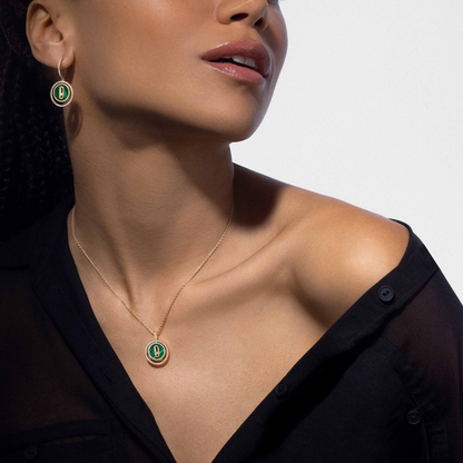 [Aura Jewels]LUCKY MOVE 1 DIAMOND MALACHITE GOLD DIAMOND NECKLACE