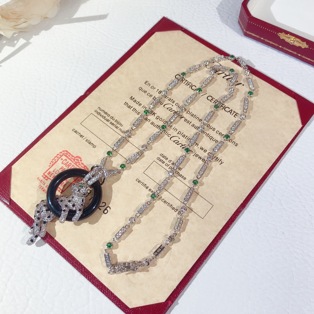 ¡®Aura Jewelry¡¯Pave Panther Circle Pendant Necklace