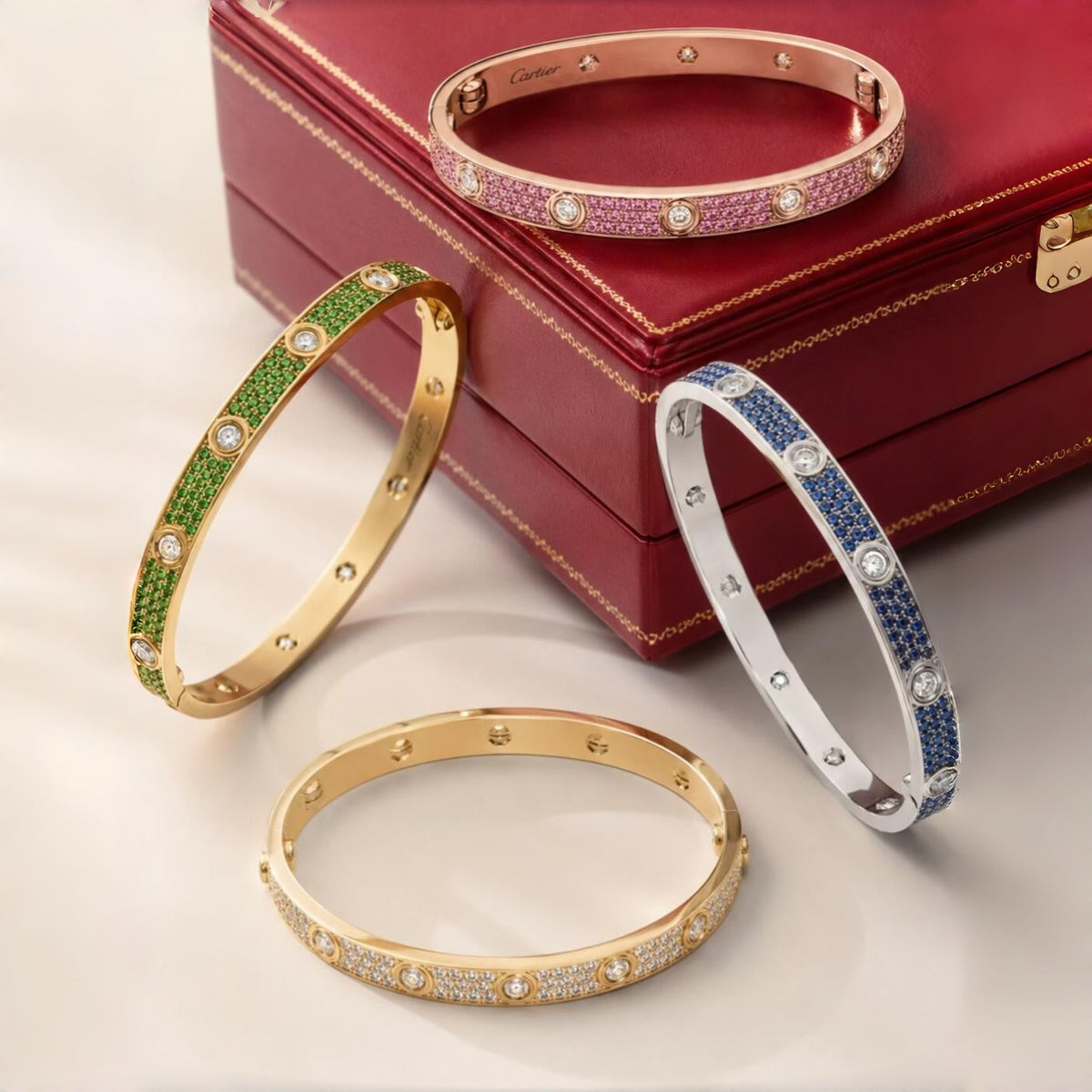 [Aura Jewels]2026 PAVE GEMSTONE LOVE BRACELET 6.1MM 10 DIAMONDS