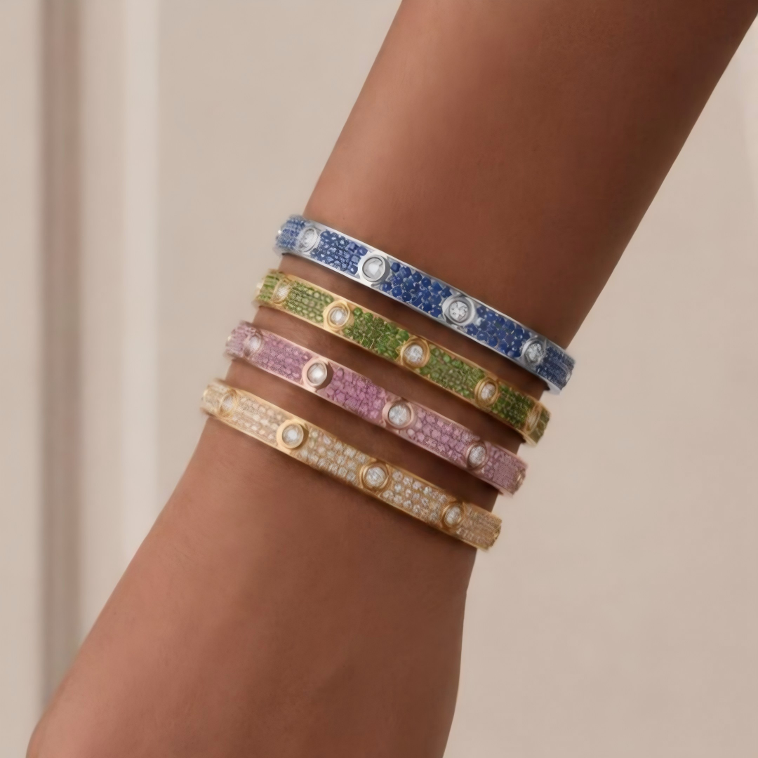 [Aura Jewels]2026 PAVE GEMSTONE LOVE BRACELET 6.1MM 10 DIAMONDS