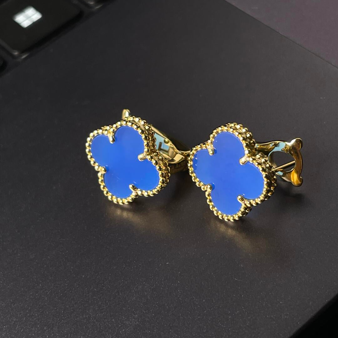 [Aura Jewels] CLOVER LARGE (20mm) 1 MOTIFS BLUE MOP STUD EARRINGS