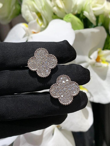 [Aura Jewels] CLOVER 20MM MOTIFS DIAMOND STUD EARRINGS SILVER