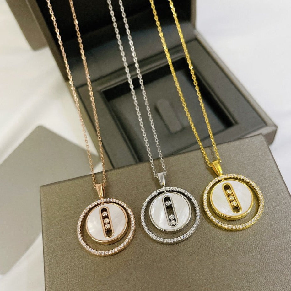 [Aura Jewels]LUCKY MOVE MM NACRE BLANCHE DIAMOND NECKLACE
