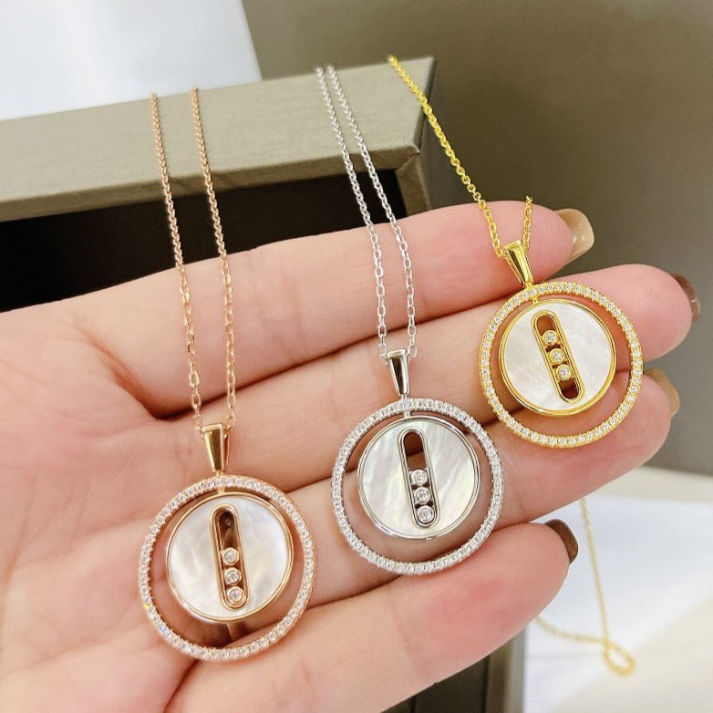 [Aura Jewels]LUCKY MOVE MM NACRE BLANCHE DIAMOND NECKLACE