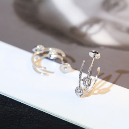 [Aura Jewels]CREOLES MY TWIN 2 RANGS SILVER DIAMOND EARRINGS