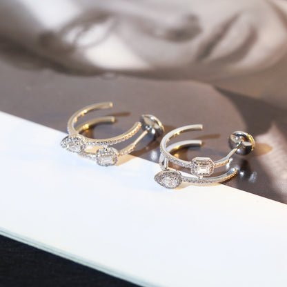 [Aura Jewels]CREOLES MY TWIN 2 RANGS SILVER DIAMOND EARRINGS