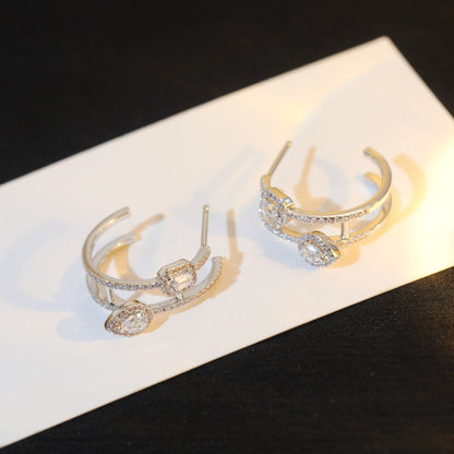 [Aura Jewels]CREOLES MY TWIN 2 RANGS SILVER DIAMOND EARRINGS
