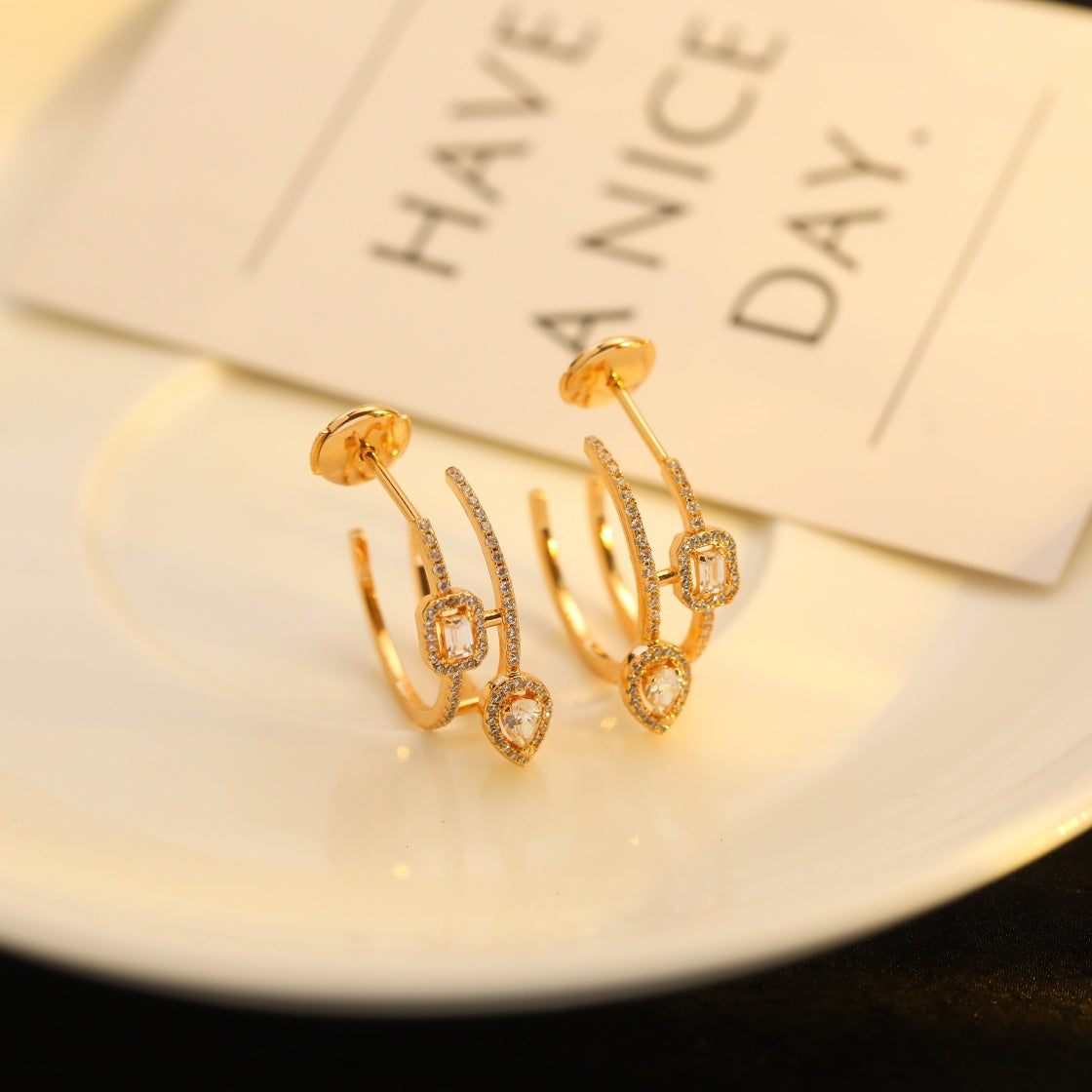 [Aura Jewels]CREOLES MY TWIN 2 RANGS SILVER DIAMOND EARRINGS