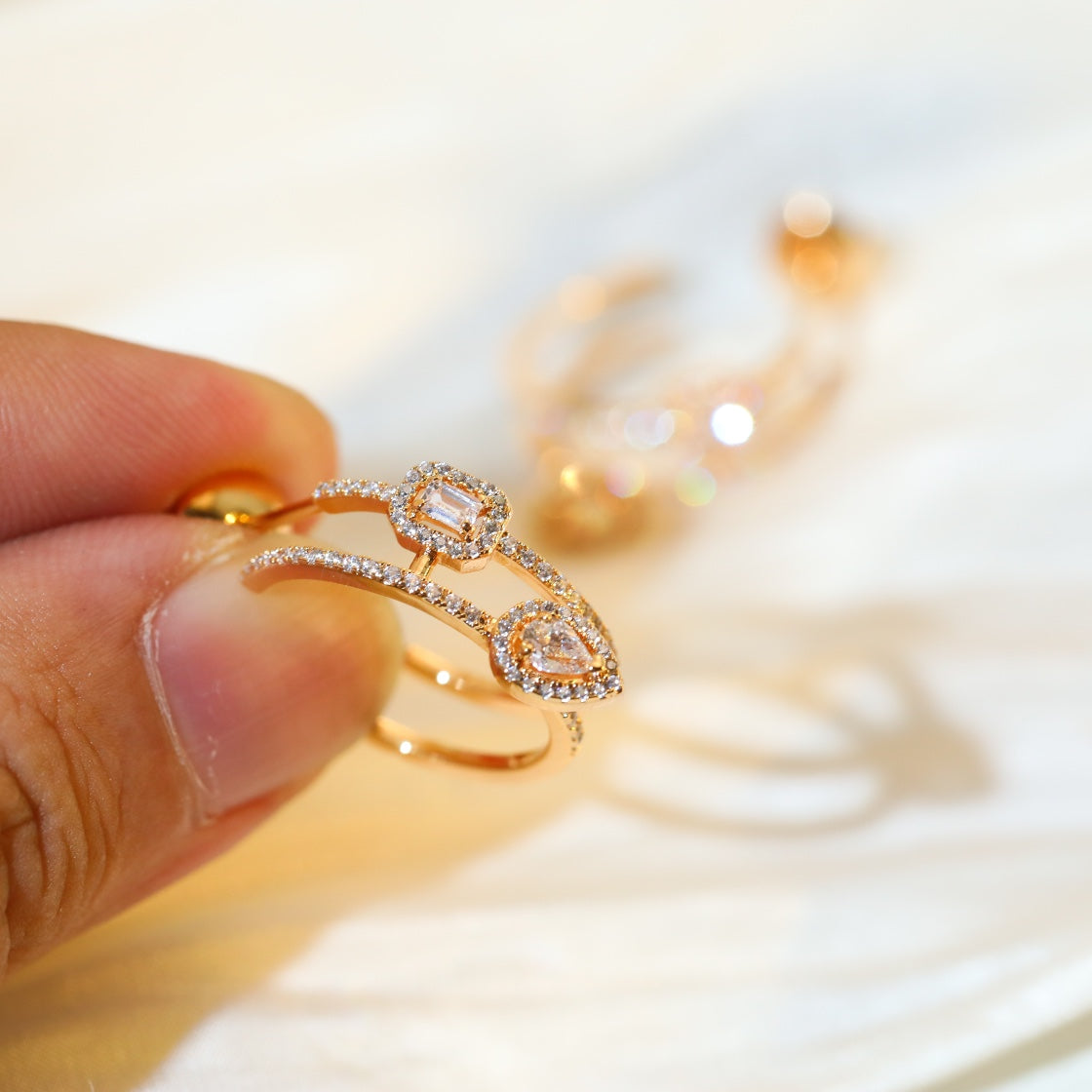 [Aura Jewels]CREOLES MY TWIN 2 RANGS SILVER DIAMOND EARRINGS