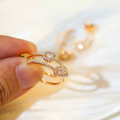 [Aura Jewels]CREOLES MY TWIN 2 RANGS SILVER DIAMOND EARRINGS