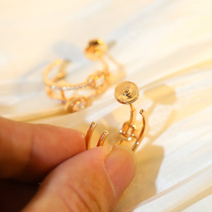 [Aura Jewels]CREOLES MY TWIN 2 RANGS SILVER DIAMOND EARRINGS