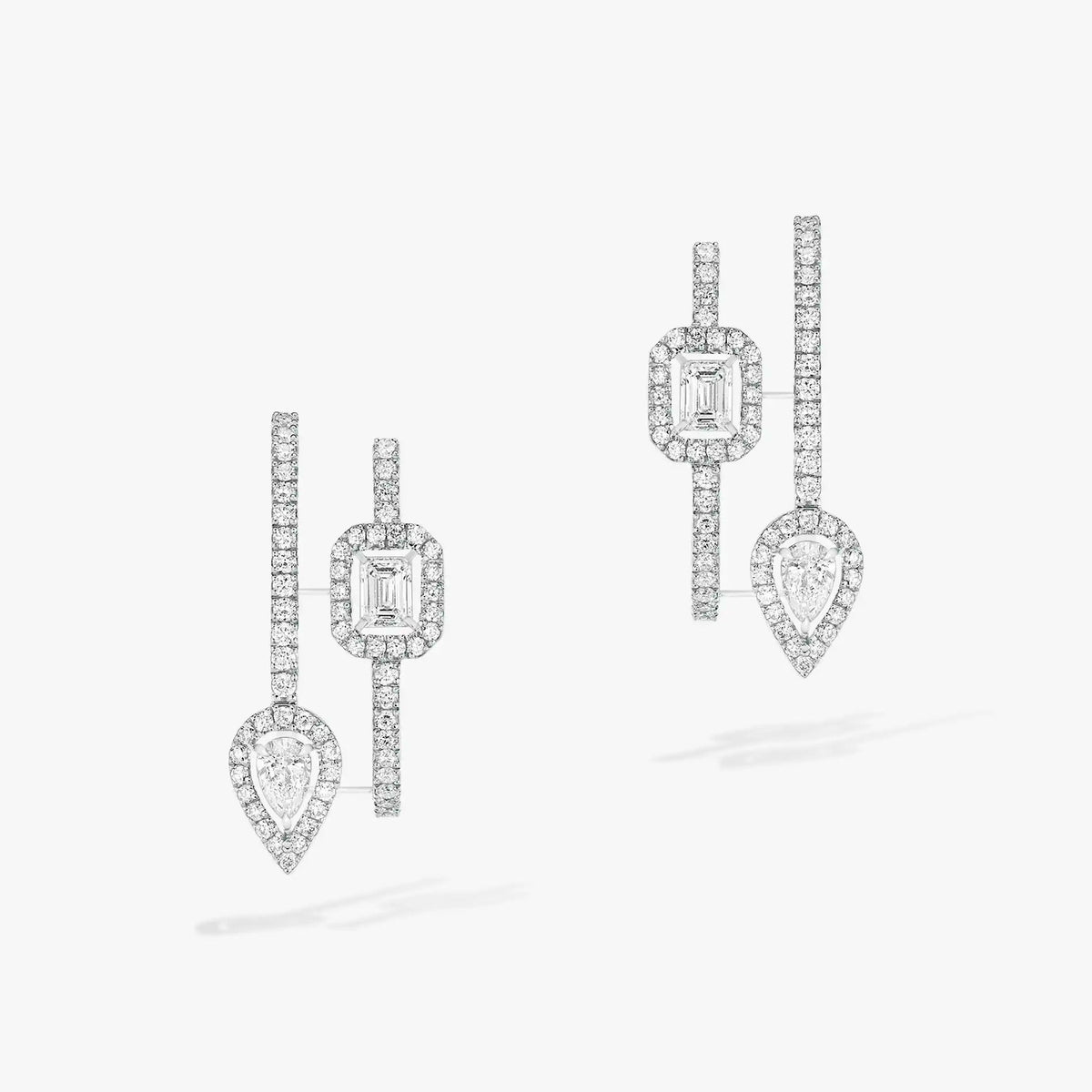 [Aura Jewels]CREOLES MY TWIN 2 RANGS SILVER DIAMOND EARRINGS