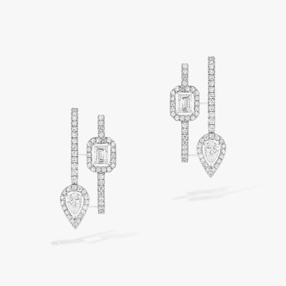 [Aura Jewels]CREOLES MY TWIN 2 RANGS SILVER DIAMOND EARRINGS