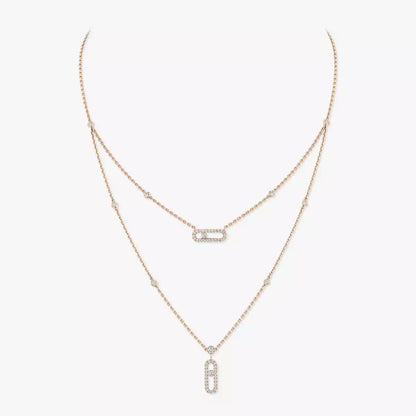 [Aura Jewels]2 Rows Rose Gold Diamond Pave_ Necklace Move Uno