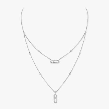 [Aura Jewels]2 Rows Rose Gold Diamond Pave_ Necklace Move Uno